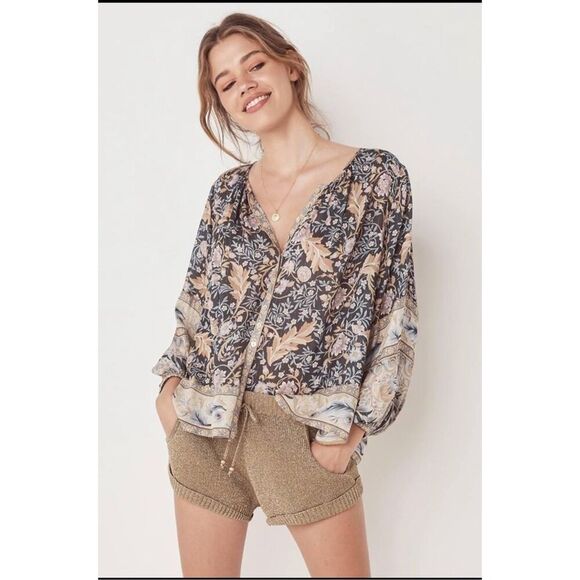 Spell & the Gypsy Tops - Spell & the Gypsy Oasis blouse in nightshade ballon sleeve metallic boho oversiz